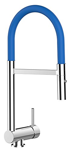 VIZIO  Mitigeur &eacute;vier rabattable 6cm douchette &eacute;tirable 2 jets robinet cuisine BLEU sous fen&ecirc;tre