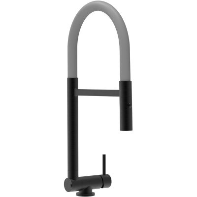 VIZIO  Robinet de cuisine noir mat rabattable sous fen&ecirc;tre 45mm, douche 2jets d&eacute;tachable