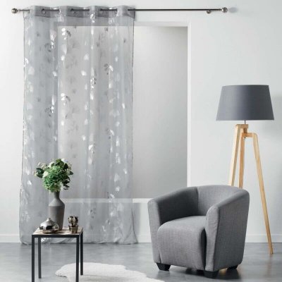 Voilage a oeillets 140 x 240 cm voile Bloomy Gris/argent