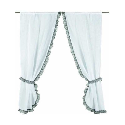 Voilage Bonne Femme Vichy blanc et noir - Blanc - 75 x 160 cm