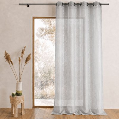 Voilage en Etamine aux Imprim&eacute;s Argent&eacute;s Gris 140 x 240 cm - Gris