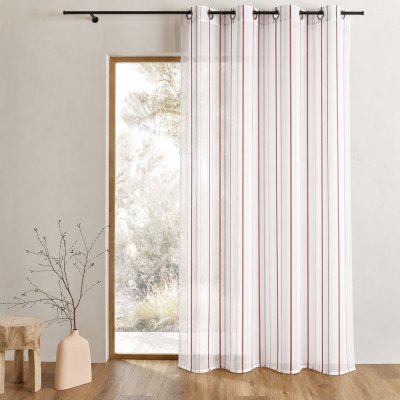 Voilage en Etamine avec Rayures Verticales - Lie de Vin - 140 x 260 cm