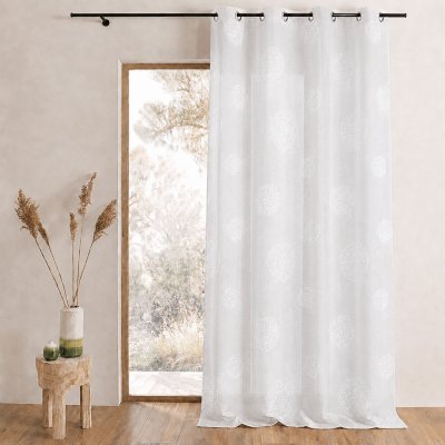 Voilage en Etamine Brod&eacute; ronds fils lurex brillants Blanc 140x240 cm