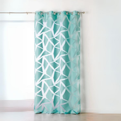 Voilage en Jacquard &agrave; Imprim&eacute;s G&eacute;om&eacute;triques Bleu 140 x 245 cm - Bleu