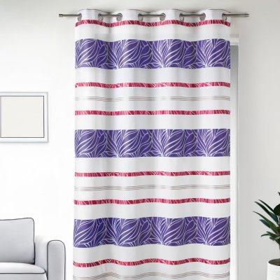 Voilage en jacquard &agrave; rayures horizontales color&eacute;es - Fuchsia - 140 x 240 cm
