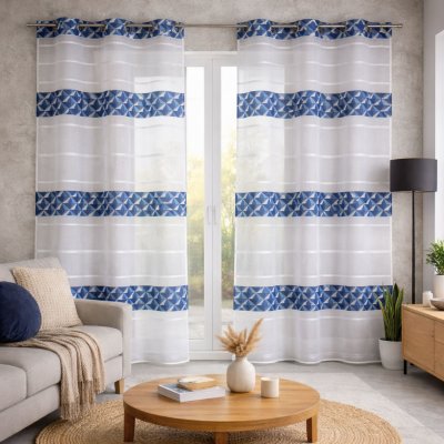 Voilage en jacquard fantaisie &agrave; rayures horizontales 140x240 cm