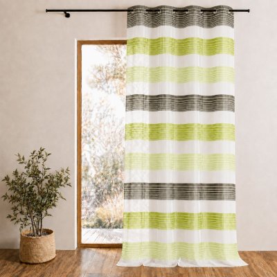 Voilage en organza &agrave; fines rayures horizontales - Bambou - 140 x 240 cm