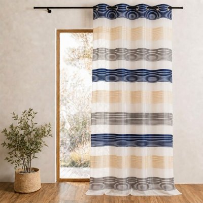 Voilage en organza &agrave; fines rayures horizontales Marine 140 x 240 cm