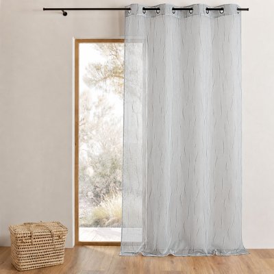 Voilage en Organza Gris Brod&eacute; Motif Brindilles - Gris