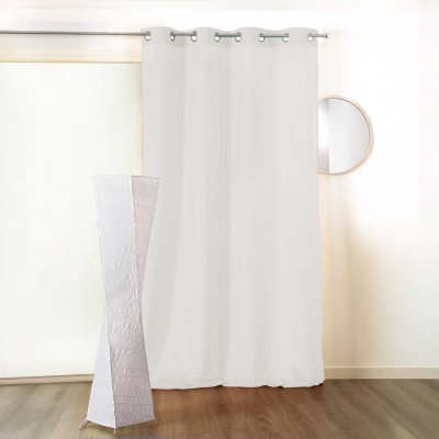 Voilage en Poly/Lin et Oeillets en Alu Bross&eacute; - Blanc - 150 x 260 cm