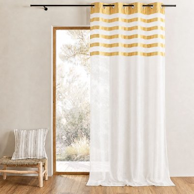 Voilage en Voile avec parement &agrave; rayures color&eacute;es - Jaune - 140 x 250 cm