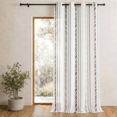 Voilage fantaisie en organza &agrave; rayures verticales Gris 140 x 260 cm