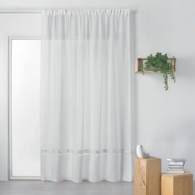 Voilage Feuille de Ch&ecirc;ne &agrave; Galon Fronceur Blanc 420 x 240 cm - Blanc