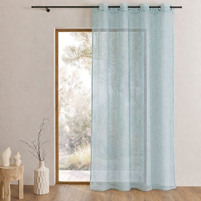 Voilage organza &agrave; fines rayures horizontales Turquoise 140 x 240cm
