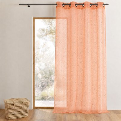 Voilage organza gribouillis et bulles brod&eacute;e terracota 240 x 140