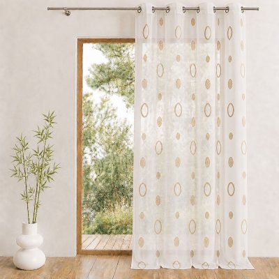Voilage organza jacquard aux motifs cercles Beige 140 x 240 cm - Beige