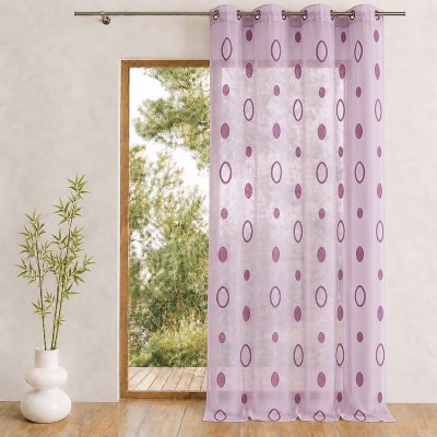 Voilage organza jacquard aux motifs cercles - Figue - 140 x 240 cm