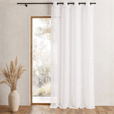 Voilage organza jacquard brod&eacute; petit pois Blanc 130 x 240cm - Blanc
