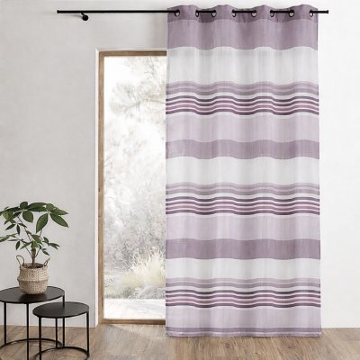 Voilage Organza rayures horizontales tiss&eacute;es - Bois de Rose - 140 x 240 cm