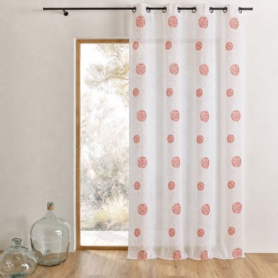 Voilage Raffin&eacute; fantaisie brod&eacute; ronds Blanc 140 x 240 cm - Blanc