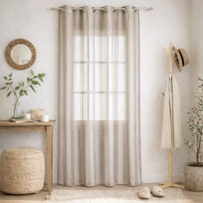 Voilage tiss&eacute; &agrave; Rayures Taupe 140 x 250 cm - Taupe