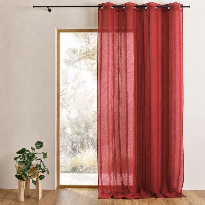 Voilage tiss&eacute; et filet&eacute; Rouge 300 x 240 cm - Rouge
