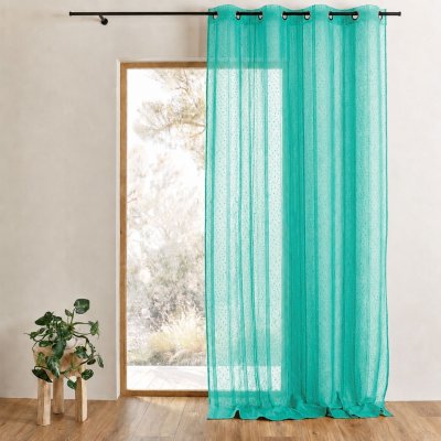 Voilage tiss&eacute; et filet&eacute; Turquoise 140 x 240 cm - Turquoise