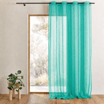 Voilage tiss&eacute; et filet&eacute; Turquoise 300 x 240 cm - Turquoise