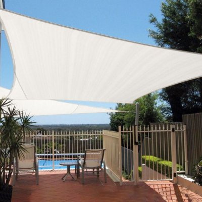 COTE STORE Voile d'ombrage 5 x 3 m imperm&eacute;able 220g/m&sup2; Haute densit&eacute; - Tissu d&eacute;perlant - Beige cr&egrave;me