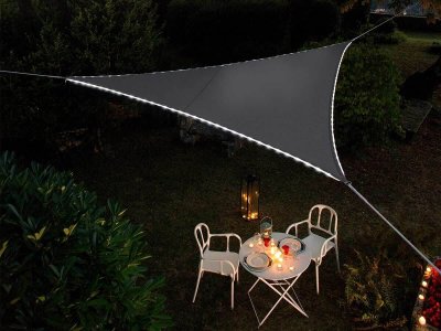 JARDILINE Voile d'ombrage triangulaire Leds solaires 3,6 x 3,6 x 3,6 m Ardoise