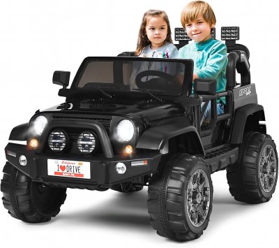 COSTWAY Voiture &Eacute;lectrique 12v Pour Enfants 3+ Ans, 2 Places, T&eacute;l&eacute;commande 2.4g, Lumi&egrave;res Led Et Musique