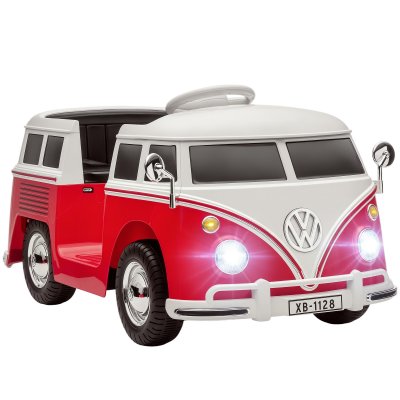 AIYAPLAY Voiture &Eacute;lectrique Enfant Volkswagen Combi T1 2 Moteurs 12v Nombreux Effets Blanc Rouge