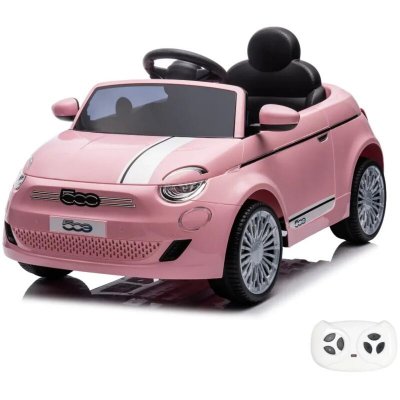 VROOOMY Voiture &eacute;lectrique pour enfants - Fiat 500e - Rose - 4 roues - Batterie 6V
