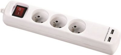 DIO Voltman 013043 Bloc avec interrupteur 3 prises/2 ports USB