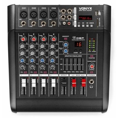 VONYX  AM5A - Table de mixage 5 canaux, amplificateur int&eacute;gr&eacute;, BT/MP3/USB/SD