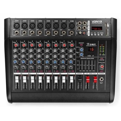 VONYX  am8a - console de mixage avec amplificateur 1000 watts, bt/mp3/usb/sd