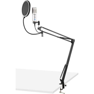 VONYX  CMS320S - Microphone studio USB avec bras articul&eacute; r&eacute;glable et filtre anti-pop - Titane