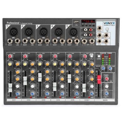 VONYX  VMM-F701 Table de mixage &agrave; 7 canaux 5 entr&eacute;es micro Interface audio USB 
