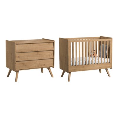 VOX  Lit b&eacute;b&eacute; 60x120 et Commode &agrave; Langer Vintage - Bois