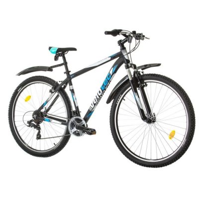 VELOTEC VTT 29'' Cadre Aluminium - Fourche T&eacute;lescopique - 21 Vitesses avec &eacute;quipement Shimano (Noir & Bleu)