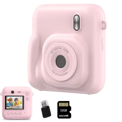 SZSMART VURAHOME Appareil Photo &agrave; Impression Instantan&eacute;e Enfant 48MP 1080P 32Go DC506 - Rose