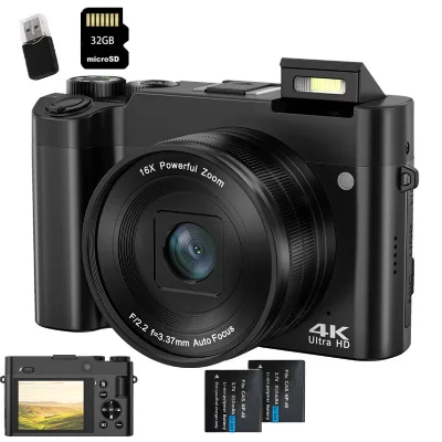 SZSMART VURAHOME Appareil Photo Num&eacute;rique 4K 64MP Autofocus Double Objectif 2 Bateria 32G DC218L