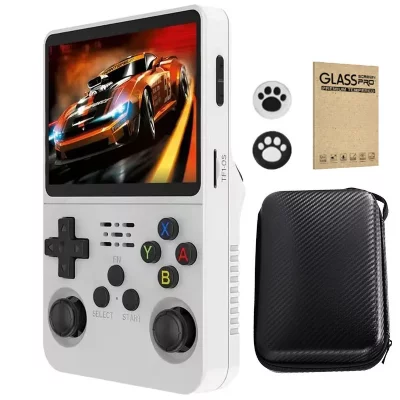 VURAHOME  Console portable r&eacute;tro R36S 3,5"" IPS 64 Go syst&egrave;me ouvert 28+ &eacute;mulateurs - Blanc