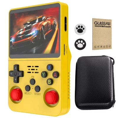 VURAHOME  Console portable r&eacute;tro R36S 3,5"" IPS 64 Go syst&egrave;me ouvert 28+ &eacute;mulateurs - jaune