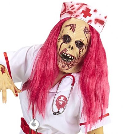 WIDMANN W - Demi-Masque infirmi&egrave;re Zombie, Mixte Adulte, 11010469, Rouge, Taille Unique