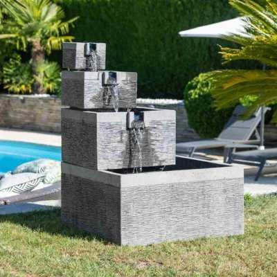 WANDA COLLECTION  Fontaine de jardin bassin carr&eacute; 4 coupes noir gris