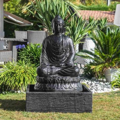 WANDA COLLECTION  Fontaine de Jardin Bouddha Assis 1 m 20 patin&eacute; Noir