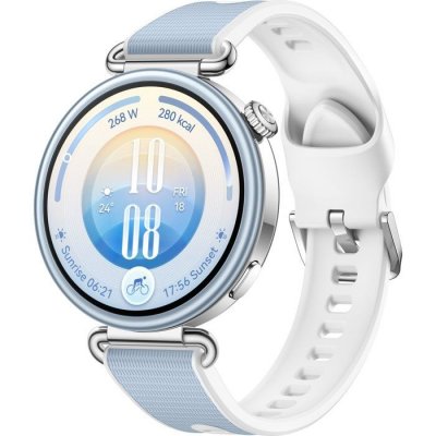 HUAWEI Watch GT 7 41 mm Bluetooth acier inoxydable avec bracelet en fluoro&eacute;lastom&egrave;re Bleu et Blanc