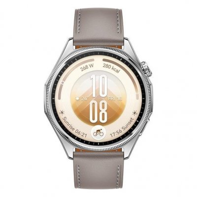 HUAWEI Watch GT 7 46 mm Bluetooth acier inoxydable Argent avec bracelet en cuir composite Gris