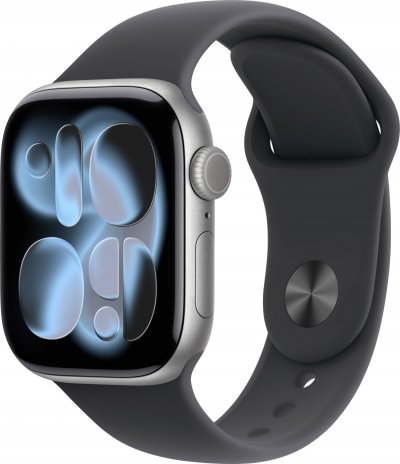 Watch Series 11 GPS + Cellular 42mm Boitier en Aluminium Gris Sid&eacute;ral avec Bracelet Sport Noir - M/L